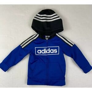 Adidas Sweatshirt Boys Sz 4T Blue Color Block Hoodie Sweatshirt Zip Shirt‎ Youth